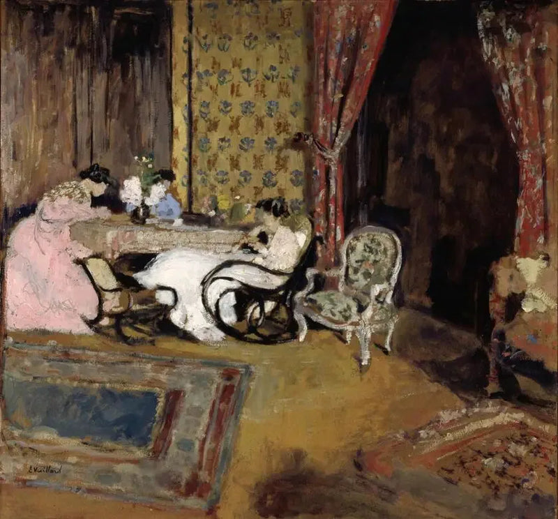 Innenhof, die drei Damen im Wohnzimmer - Édouard Vuillard