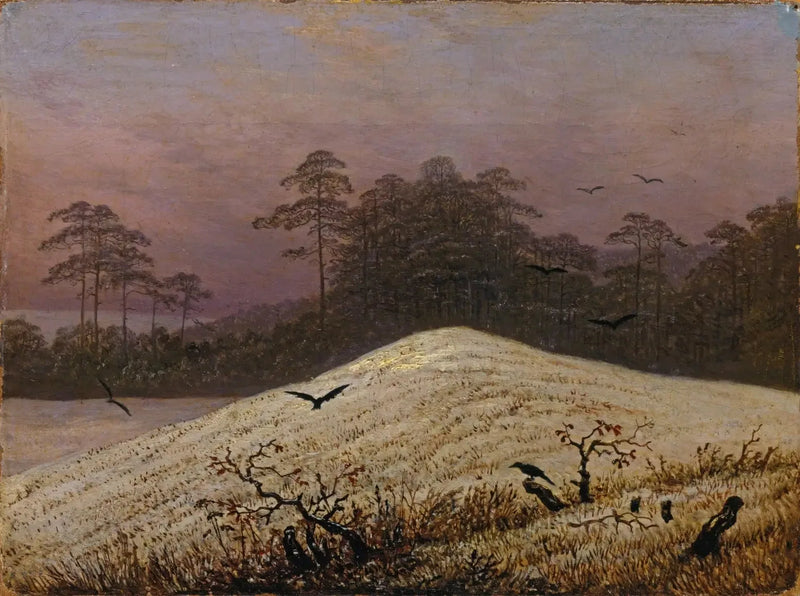 schneebedeckter Hügel mit Krähen - Caspar David Friedrich