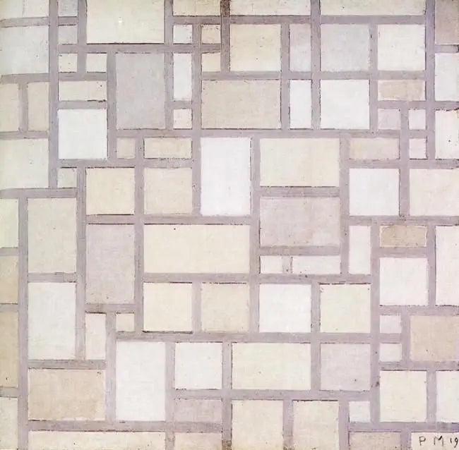 Komposition 7: Helle Farbflächen mit grauen Konturen - Piet Mondrian