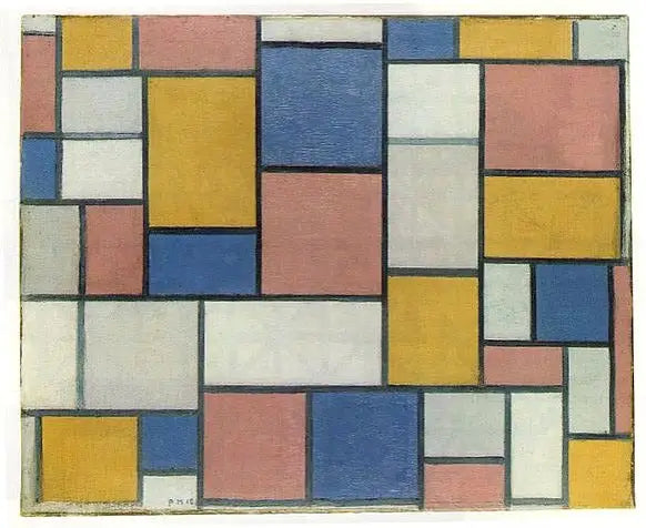 Komposition mit Farbflächen und grauen Linien - Piet Mondrian
