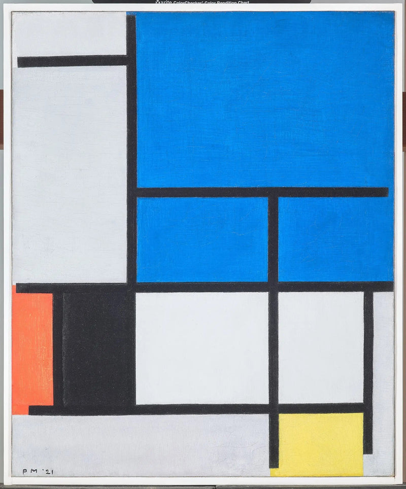 Komposition mit einem großen blauen, roten, schwarzen, gelben und grauen Flugzeug - Piet Mondrian