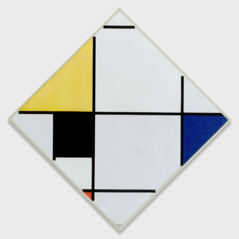 Komposition in Rautenmuster mit Gelb, Schwarz, Blau, Rot und Grau - Piet Mondrian