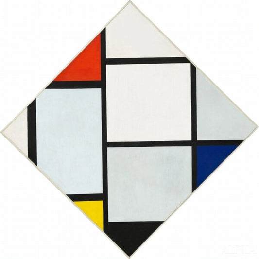 Composition losange avec rouge gris bleu jaune et noir - Mondrian - Reproductions de tableaux et peintures haut de gamme