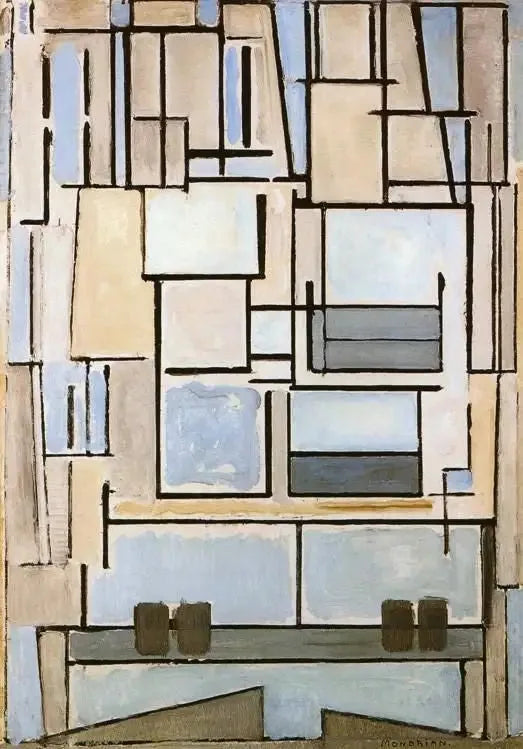 Komposition Nr. VI, Komposition 9 (Blaue Fassade) - Piet Mondrian