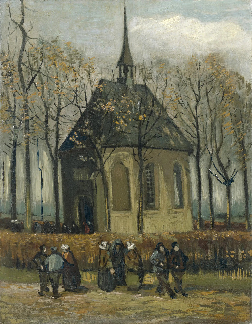 Congrégation quittant l'Église réformée de Nuenen - Vincent van Gogh image 1 copie peinte à la main à l’huile