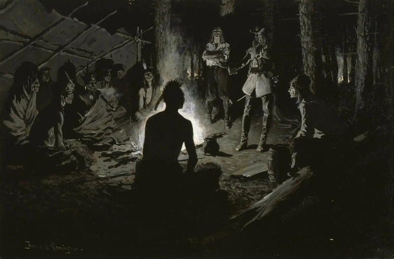 Französischer Entdecker-Rat mit den Indianern - Frederic Remington