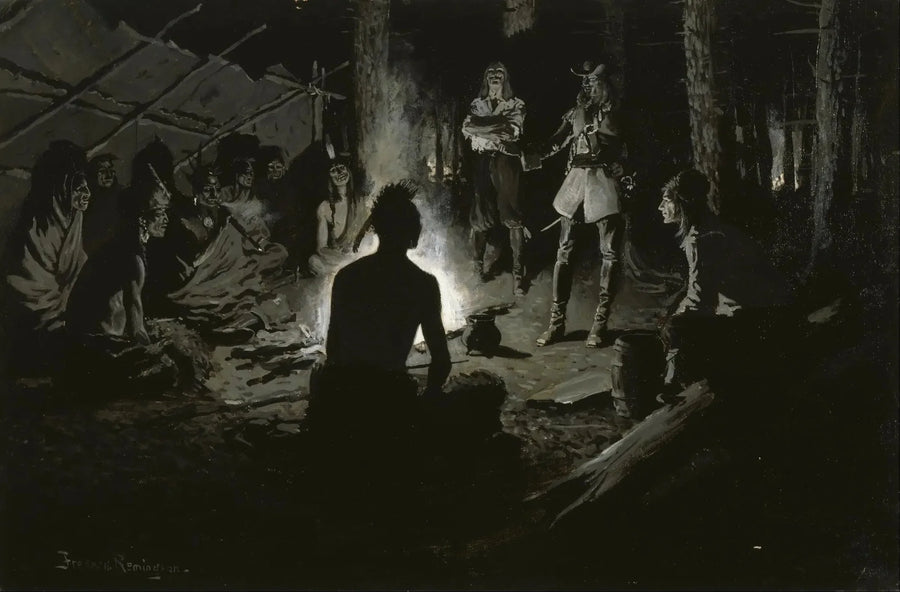 Französischer Entdecker-Rat mit den Indianern - Frederic Remington