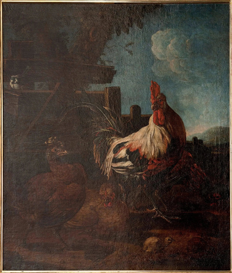 Hahn mit Hühnern und Küken - Melchior de Hondecoeter