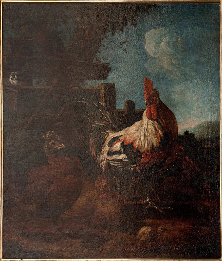 Hahn mit Hühnern und Küken - Melchior de Hondecoeter