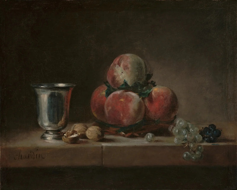 Pfirsichkorb mit einem Silberbecher - Jean Siméon Chardin