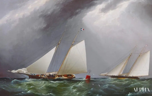 Cornelia et Magic - Yachts de course au large de New York, vers 1875 - James E. Buttersworth - Reproductions de tableaux et peintures haut de gamme