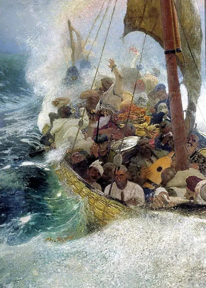 Kosaken am Schwarzen Meer. Zaporogische Kosaken auf einer Chaika während eines Sturms. - Ilya Repin