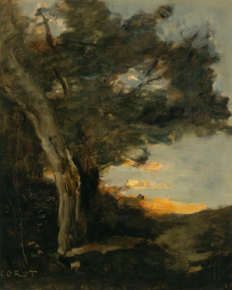 Sonnenuntergang mit einer Löwin - Jean-Baptiste Camille Corot