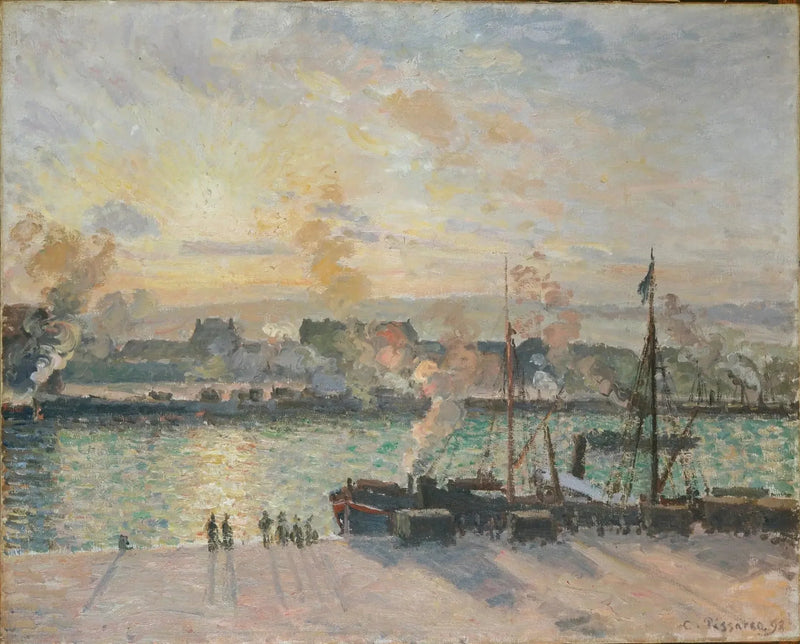 Sonnenuntergang, Hafen von Rouen (Dampfschiffe) - Camille Pissarro
