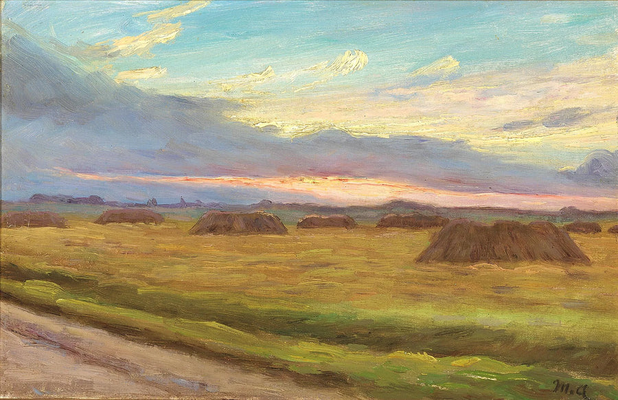 Sonnenuntergang über einer Erntelandschaft in Skagen. - Michael Peter Ancher