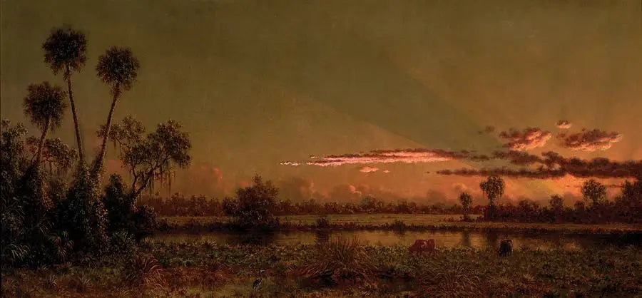 Coucher de soleil tropical : marais de Floride - Martin Johnson Heade image 1 copie de tableau peinte à la main