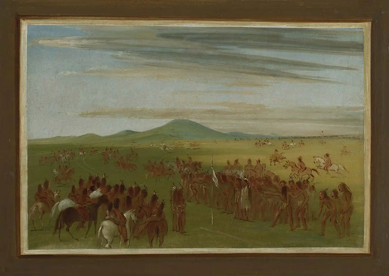 Pferderennen auf einer Strecke hinter dem Dorf Mandan - George Catlin