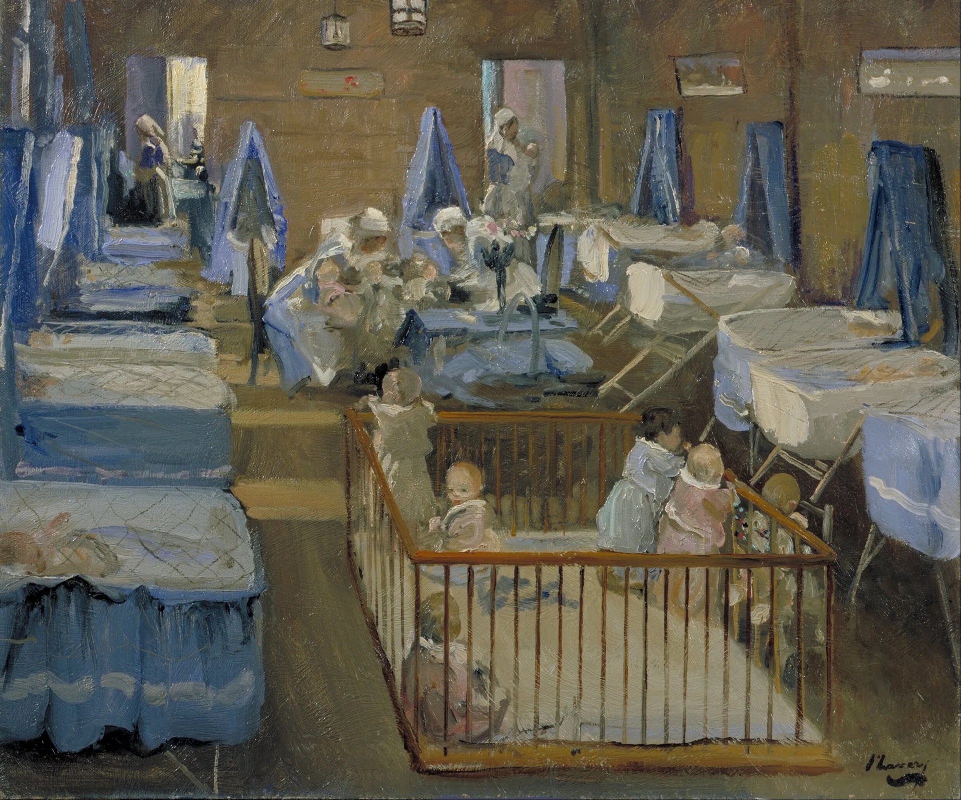 Crèche de Lady Henry, Woolwich - John Lavery image 1 reproduction artisanale de tableau