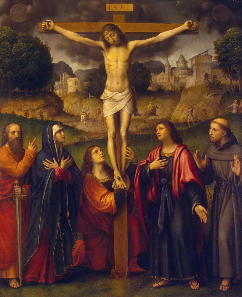 Kreuzigung mit der Jungfrau und den Heiligen Paulus, Maria Magdalena, Johannes und Franziskus - Bernardino Luini