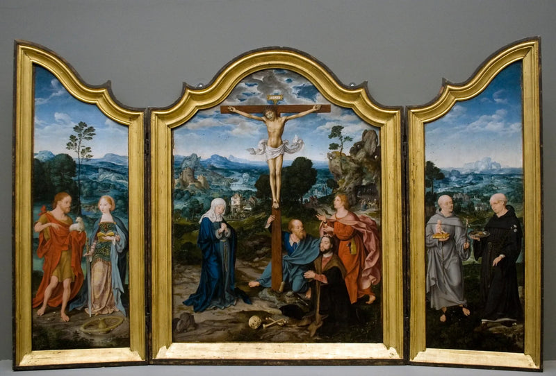 Kreuzigung mit Heiligen und Spendern - Joos van Cleve
