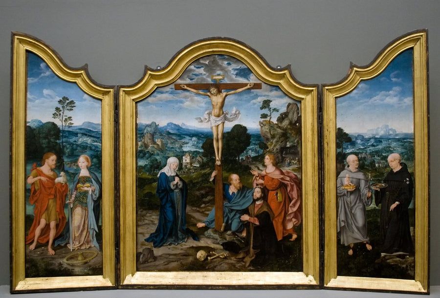 Kreuzigung mit Heiligen und Spendern - Joos van Cleve