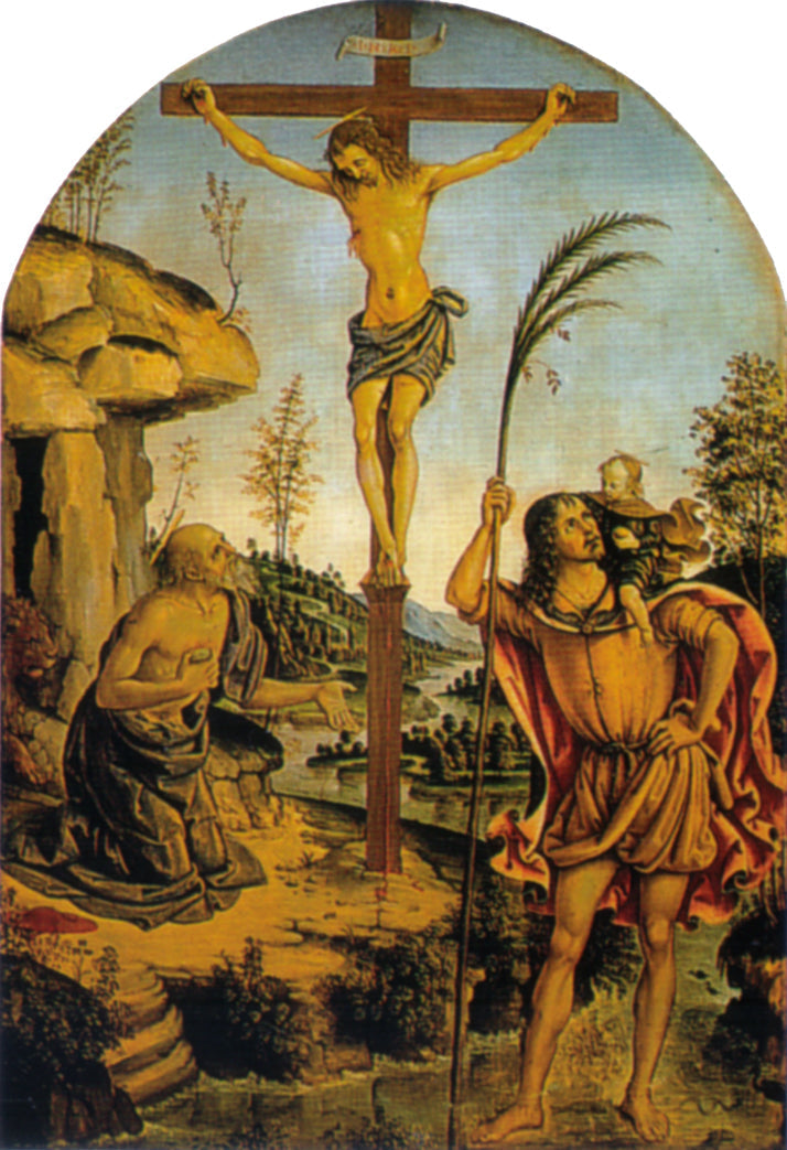Kreuzigung zwischen den Heiligen Hieronymus und Christophorus - Pinturicchio