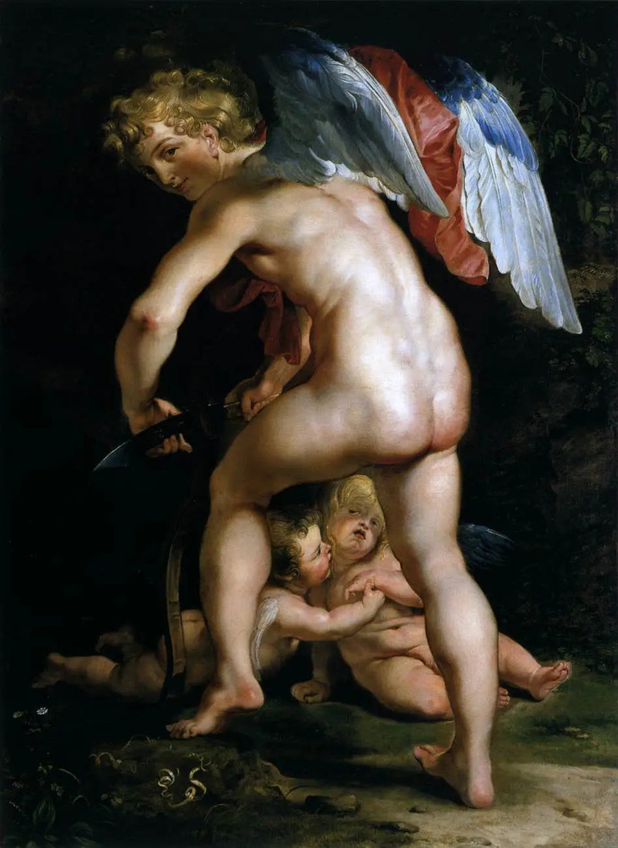 Cupidon (Eros) schnitzt den Bogen - Peter Paul Rubens