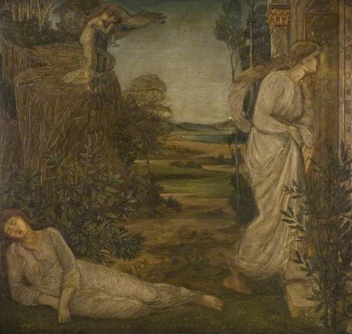 Cupid und Psyche - Grüne Wandmalereien des Palastes - Edward Burne-Jones