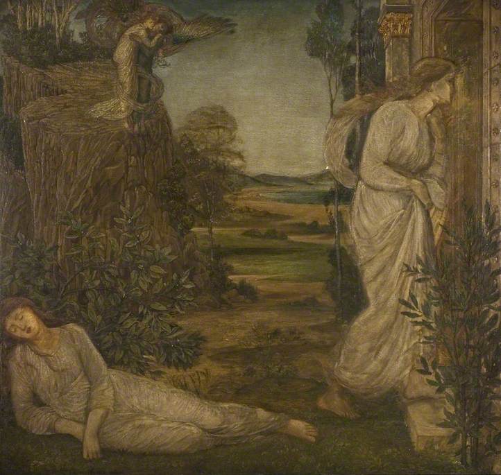 Cupid und Psyche - Grüne Wandmalereien des Palastes - Edward Burne-Jones