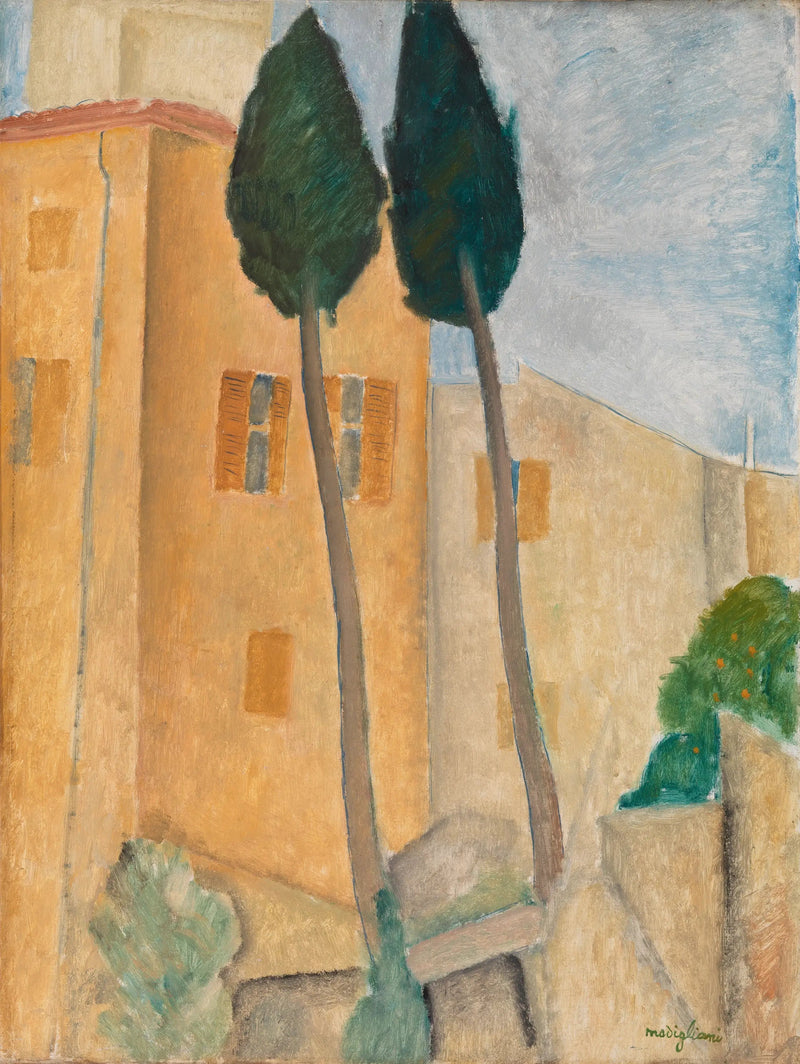 Zypressen und Häuser in Cagnes - Amedeo Modigliani