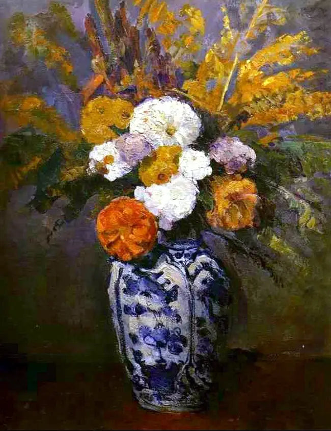 Dahlien in einer großen Delfter Vase - Paul Cézanne