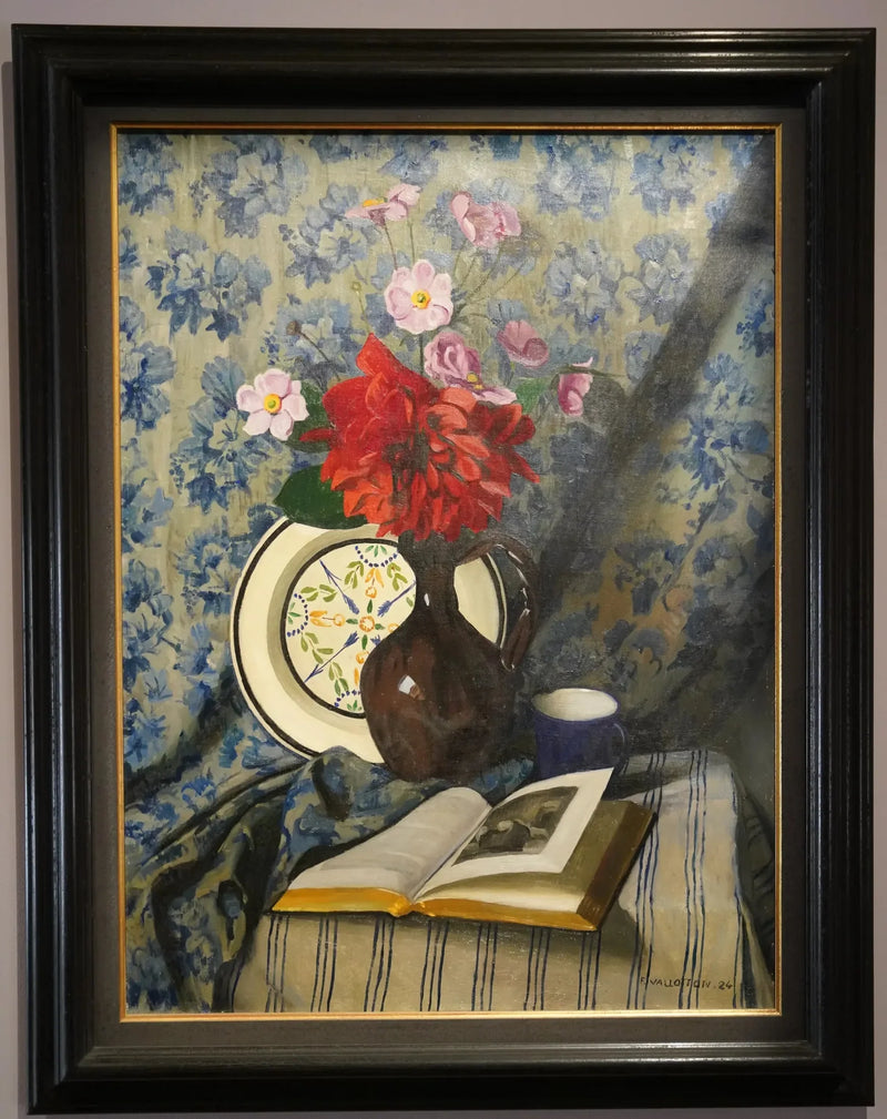 Rote Dahlien und aufgeschlagenes Buch - Félix Vallotton