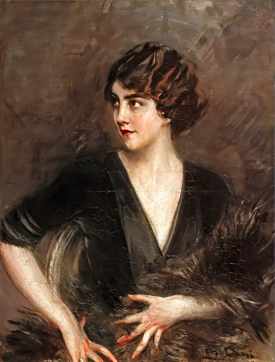 Dame mit dunklem Pelzschal - Giovanni Boldini