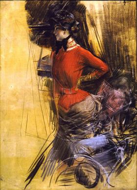 Dame im roten Mantel - Giovanni Boldini