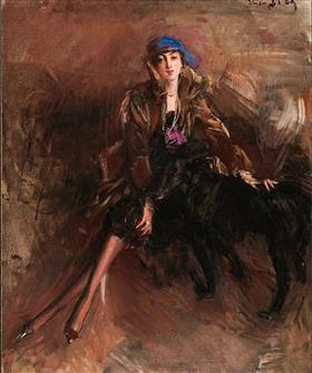 Dame mit einem schwarzen Windhund - Giovanni Boldini