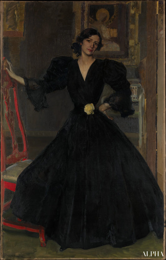 Dame de sorolla en noir - Sorolla - Reproductions de tableaux et peintures haut de gamme