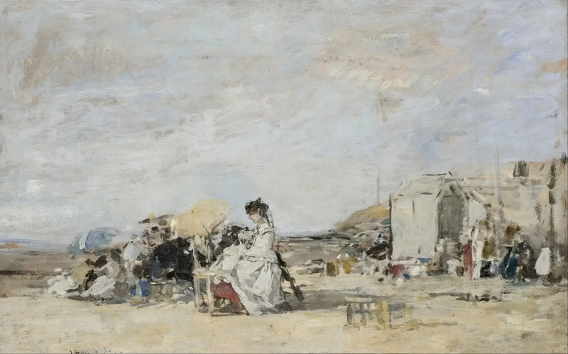 Dame in Weiß am Strand von Trouville - Eugène Boudin