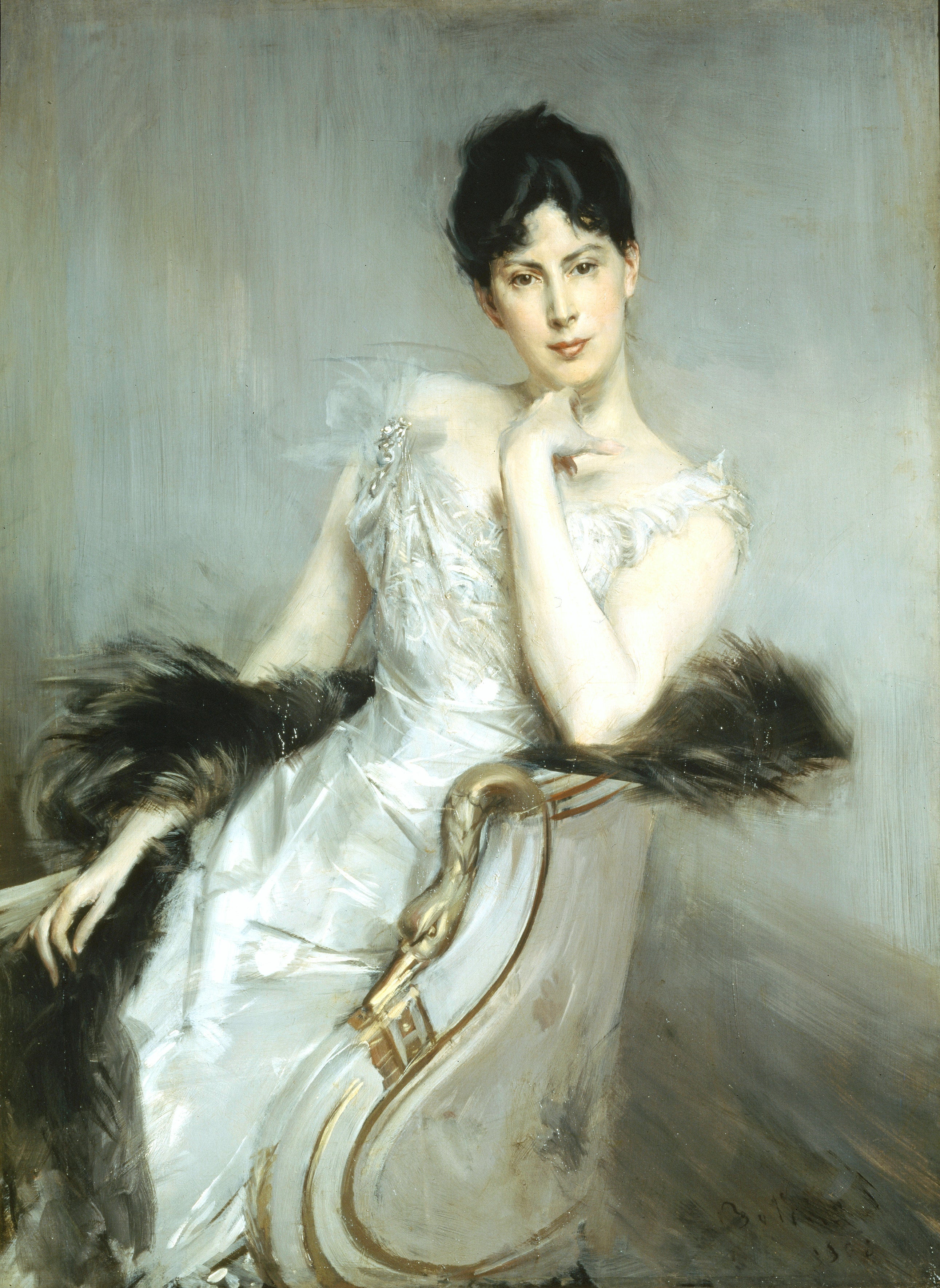 Dame en robe blanche - Giovanni Boldini image 1 tableau peint à l’huile sur toile