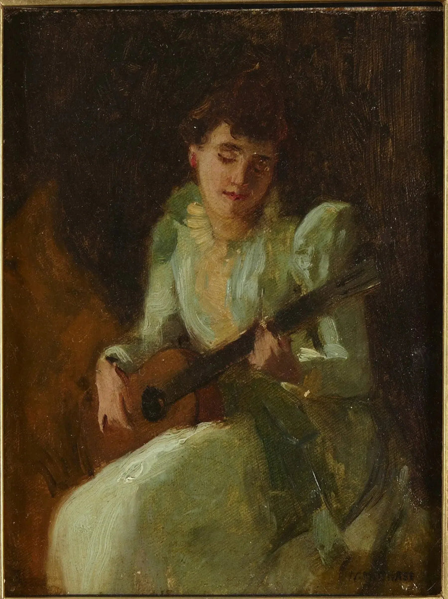 Dame spielend Gitarre - William Merritt Chase