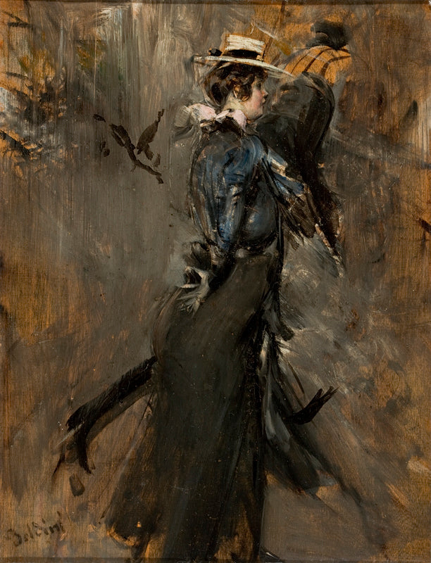 Dame mit Strohhut (Morgenspaziergang) - Giovanni Boldini