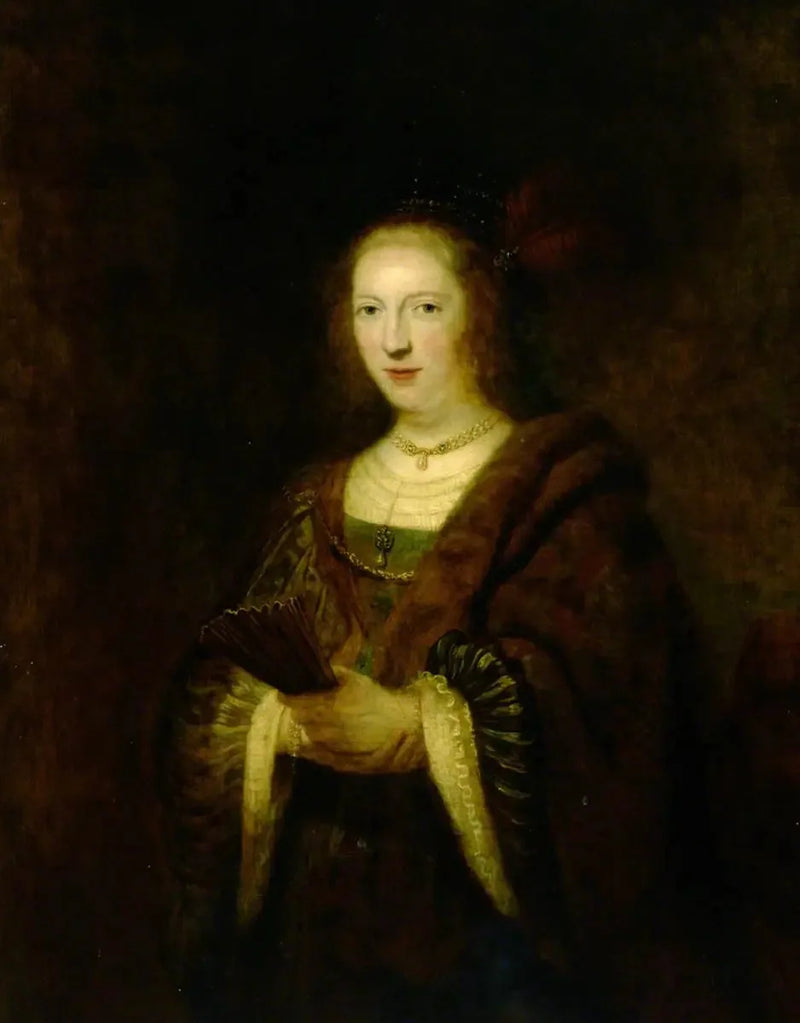 Dame mit einem Fächer - Rembrandt