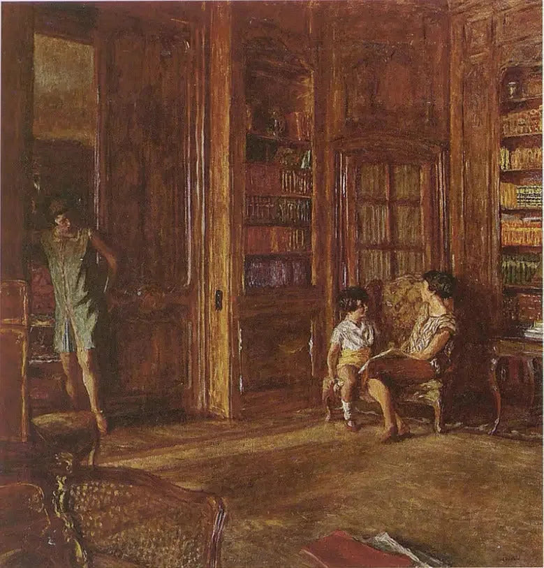 Dans la bibliothèque - Édouard Vuillard image 1 reproduction de peinture à l’huile