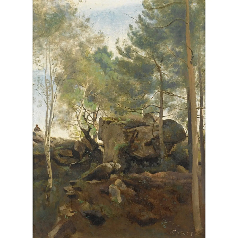 Im Fontainebleau-Wald. Kiefern und Birken in den Felsen - Jean-Baptiste Camille Corot