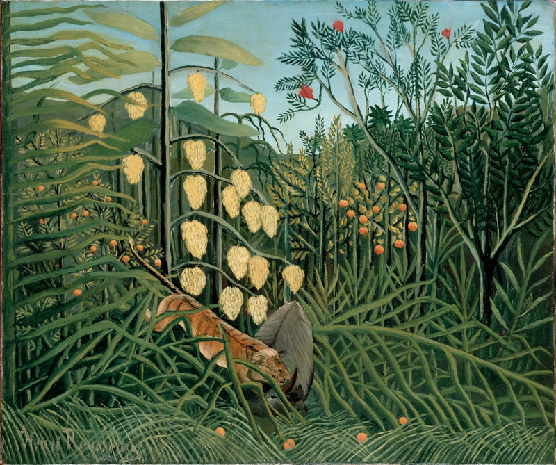 Im Regenwald - Kampf zwischen einem Tiger und einem Stier - Henri Rousseau