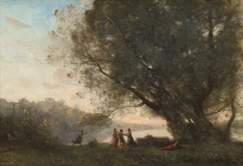 Tanz unter den Bäumen am Seeufer - Jean-Baptiste Camille Corot
