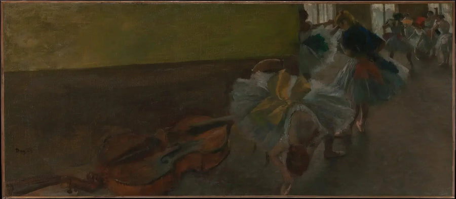 Tänzer in der Probenhalle mit einem Kontrabass - Edgar Degas