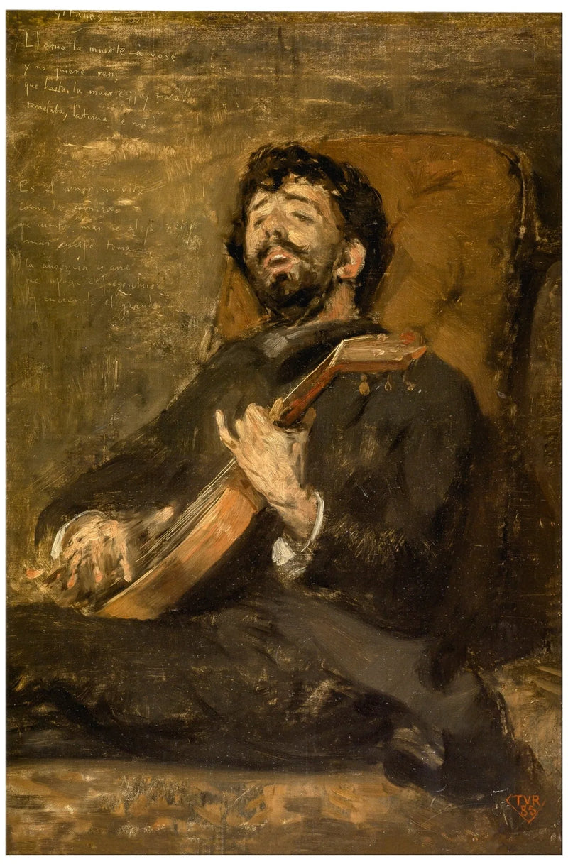 Darío de Regoyos, der Gitarre spielt - Théo van Rysselberghe