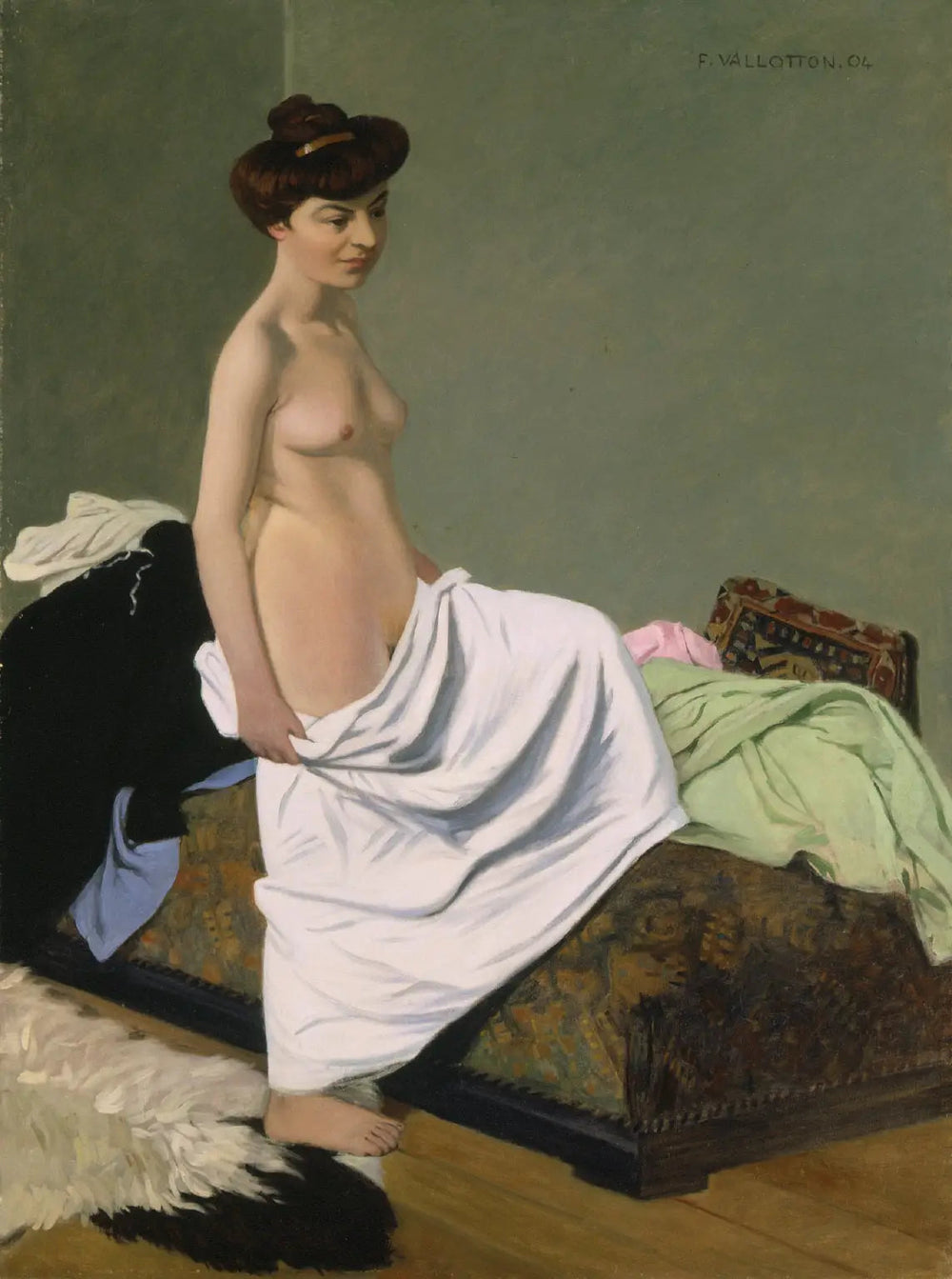 Debout nue tenant une robe sur ses genoux - Félix Vallotton image 1 reproduction réalisée par Alpha Reproduction