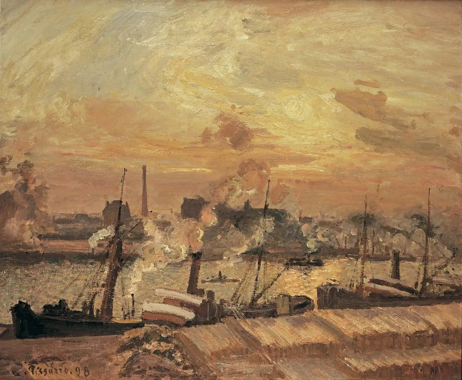 Holzverladung, Börsenplatz, Sonnenuntergang - Camille Pissarro