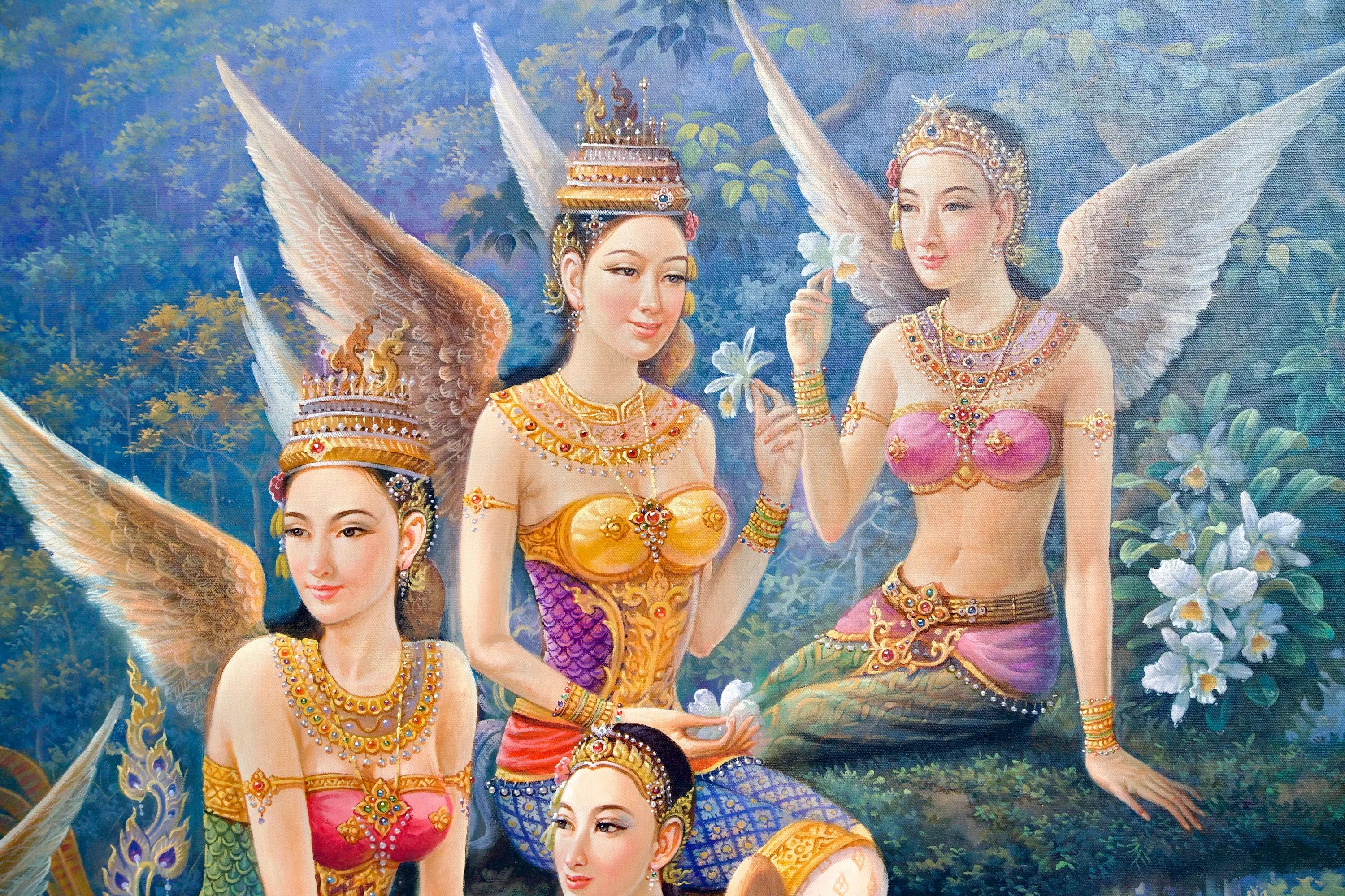 Déesse Kinnaree | 170 x 120 cm image 13 copie de tableau peinte à la main